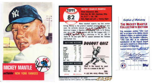 mickey mantle limited edition card Mickey Mantle New York Yankees 1953 #82 Topps Ceramic Limited Edition Baseball Card W/COA
