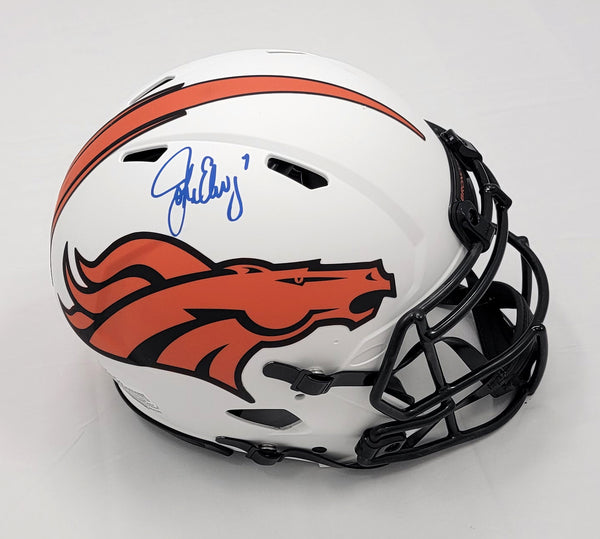 John Elway Autographed Denver Broncos Chrome Mini Helmet- Beckett