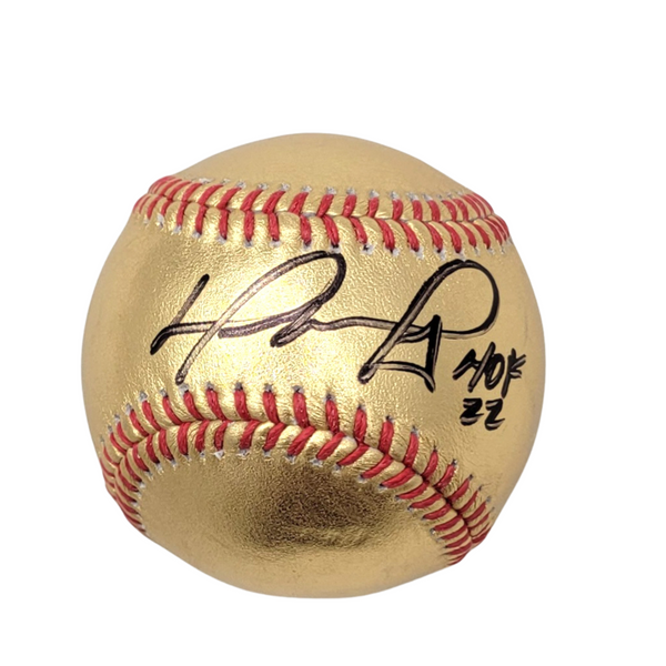 David Ortiz Autographed Boston Red Sox MLB Gold Baseball W/ HOF 22