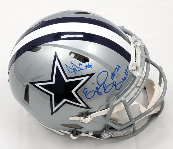Dak Prescott & Ezekiel Elliott Autographed Dallas Cowboys Riddell Speed  Authentic Helmet Beckett Witnessed
