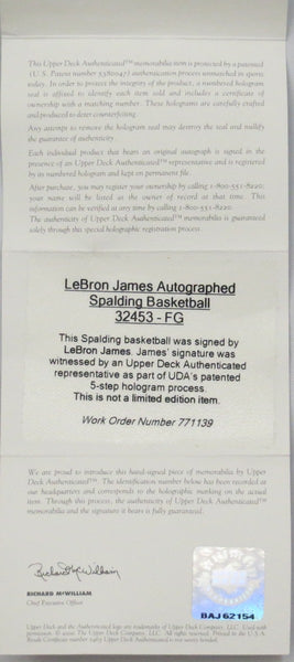 LeBron James Signed Basketball (UDA Hologram)