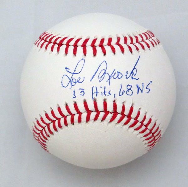 Lou Brock Autographed St. Louis Cardinals MLB Baseball W/13 Hits 68 WS -  Famous Ink