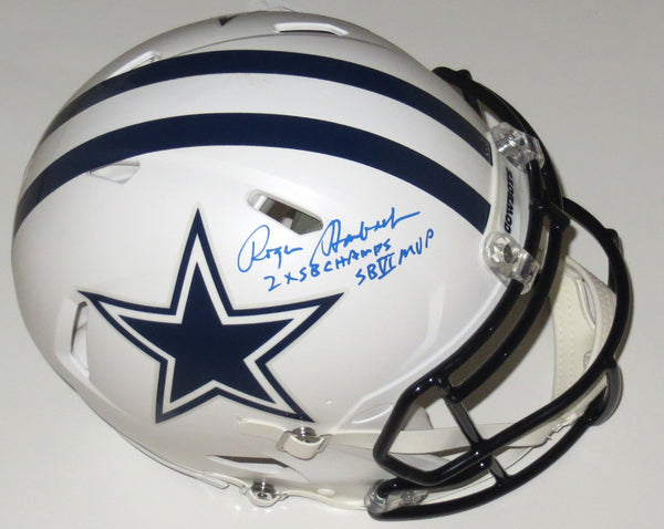 Roger Staubach Autographed Dallas Cowboys Riddell Matte White Authenti -  Famous Ink