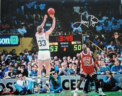 Larry Bird Autographed Boston Celtics Michael Jordan 16x20 Photo Beckett Witnesed