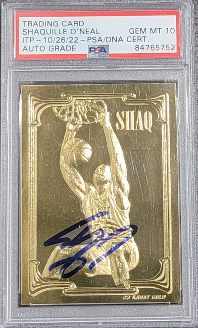 Shaquille O'Neal Autographed LSU Tigers 1994 Classic 23 Karat Gold Rookie Trading Card PSA ITP AUTO GRADE GEM MT. 10