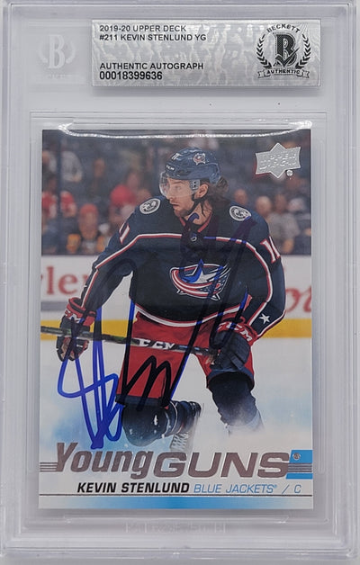 Kevin Stenlund Autographed Blue Jackets 2019-20 Upper Deck Young Guns Rookie Card #211 Beckett Authenticated