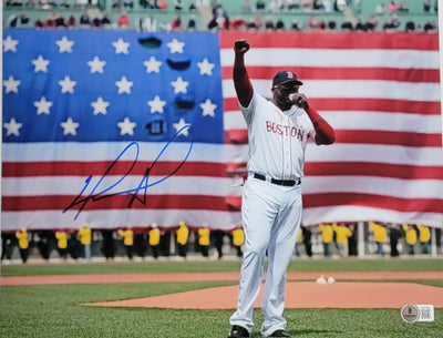 David Ortiz Autographed Boston Red Sox 2013 Flag Speech 11X14 Photo Beckett Witnessed