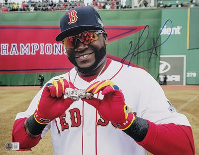 David Ortiz Autographed Boston Red Sox World Series Rings 11X14 Photo Beckett Witnessed