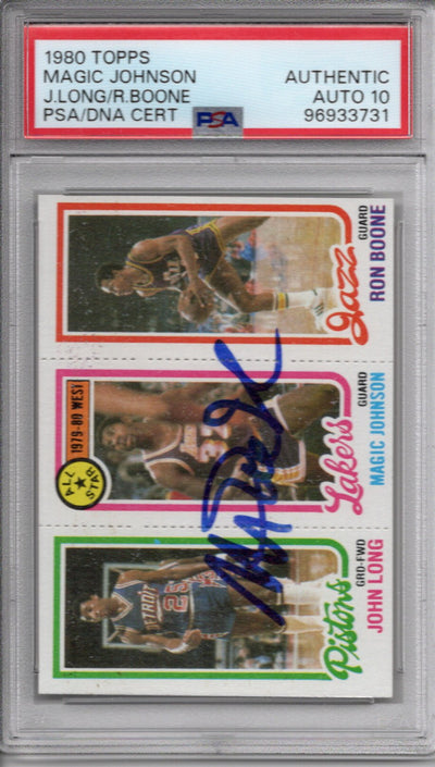 Magic Johnson Autographed Los Angeles Lakers 1980 Trading Card PSA Encapsulated 96933731