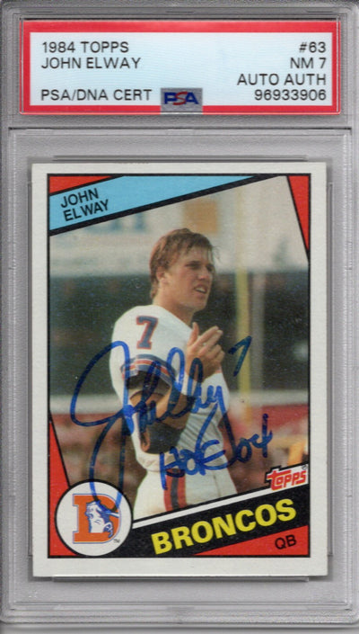 John Elway Autographed Denver Broncos 1984 Topps Trading Card #63 PSA Graded Encapsulated 96933906