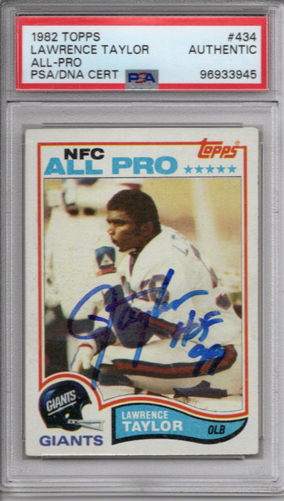 Lawrence Taylor Autographed New York Giants 1982 Topps Trading Card #434 PSA Authenticated Encapsulated 96933945