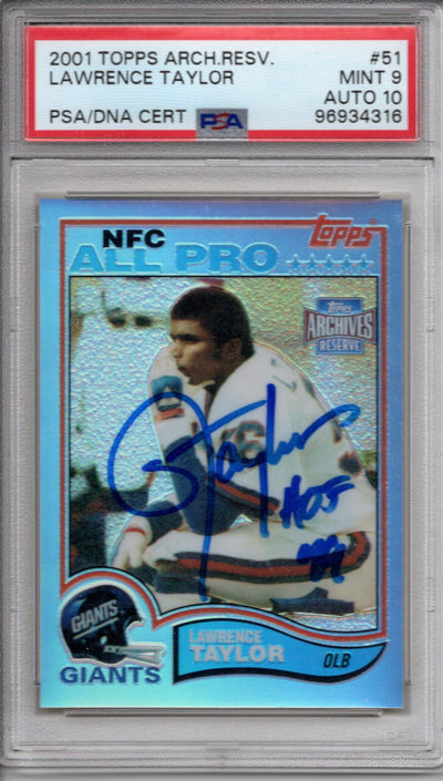 Lawrence Taylor Autographed New York Giants 2001 Topps Trading Card #51 PSA Graded Encapsulated 96934316