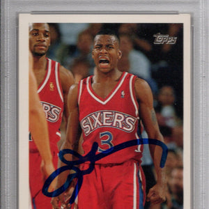 Allen Iverson Autographed Philadelphia 76ers 1996 Topps Trading Card #171 PSA Graded Encapsulated 97208904