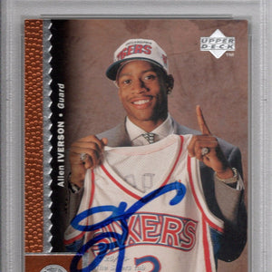 Allen Iverson Autographed Philadelphia 76ers 1996 Upper Deck Trading Card #91 PSA Authenticated Encapsulated 97208917