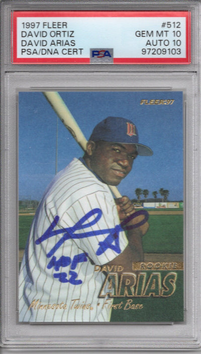 David Ortiz Autographed Minnesota Twins 1997 Fleer Trading Card #512 W/ HOF 22 PSA Graded Encapsulated 97209103