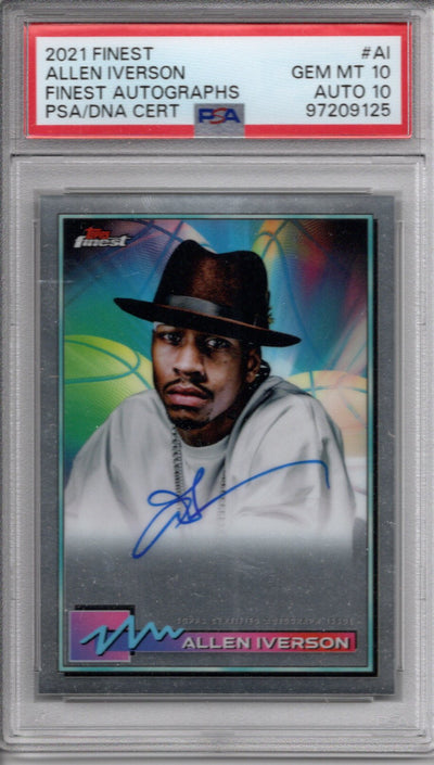 Allen Iverson Autographed Philadelphia 76ers 2021 Topps Finest Trading Card #AI PSA Graded Encapsulated 97209125