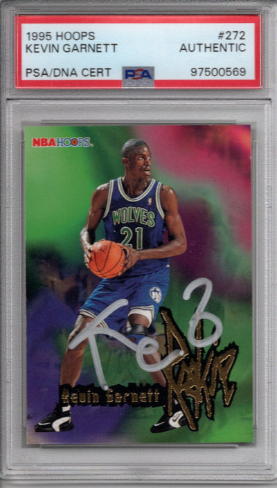 Kevin Garnett Autographed Minnesota Timberwolves 1995 Hoops Trading Card PSA 97500569