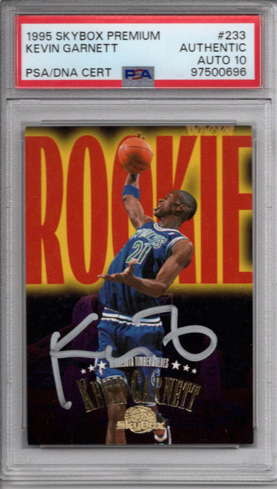 Kevin Garnett Autographed Minnesota Timberwolves 1995 Skybox Premium Trading Card #233 PSA Encapsulated 97500696