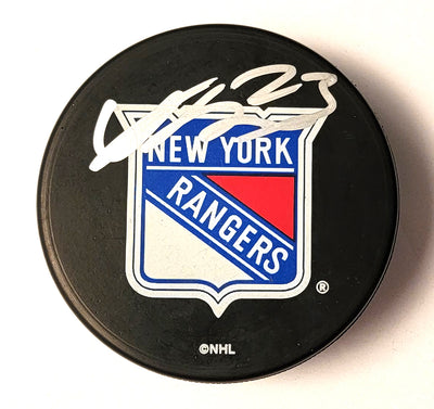 Adam Fox New York Rangers Autographed 16 x 20 Blue with Puck