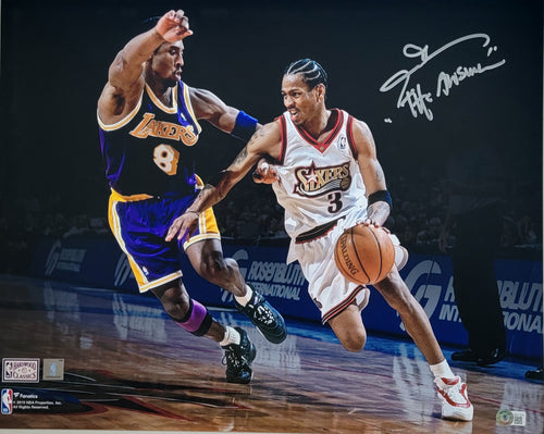 Allen Iverson Autographed Philadelphia 76ers vs. Kobe Bryant 16x20 Pho Famous Ink