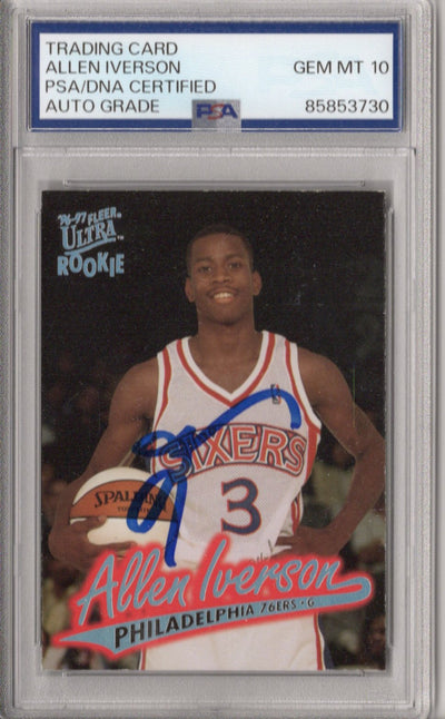 Allen Iverson Autographed Philadelphia 76ers 1996-97 Fleer Ultra Rookie PSA GEM MT 10