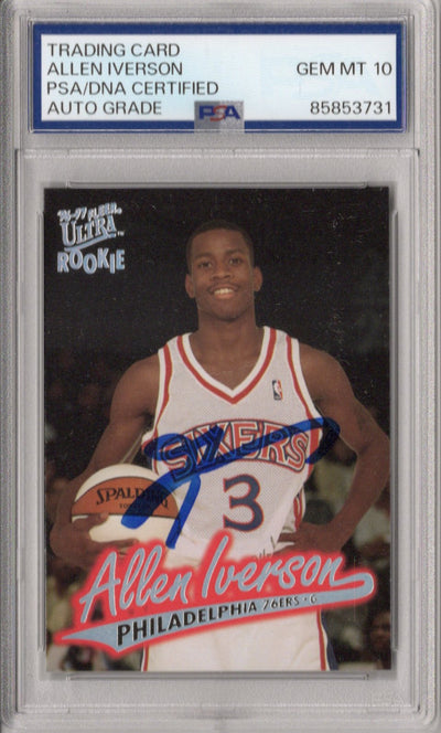 Allen Iverson Autographed Philadelphia 76ers 1996-97 Fleer Ultra Rookie PSA GEM MT 10