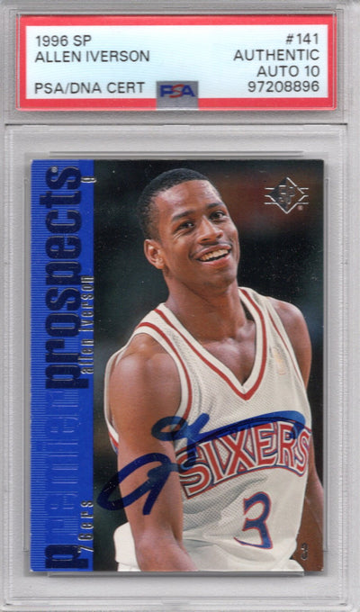 Allen Iverson Autographed Philadelphia 76ers 1996 Upper Deck SP #141 Rookie Card PSA AUTHENTIC AUTO 10