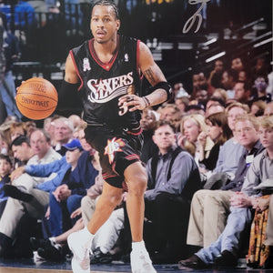 Allen Iverson Autographed Philadelphia 76ers 11x14 Photo Black Jersey Beckett Witnessed