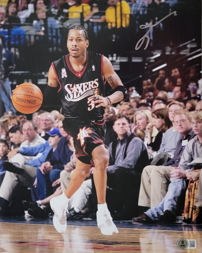Allen Iverson Autographed Philadelphia 76ers 11x14 Photo Black Jersey Beckett Witnessed