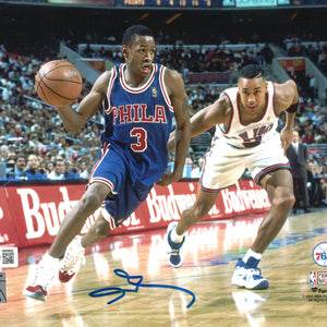 Allen Iverson Autographed Philadelphia 76ers 8x10 Photo Beckett Witnessed Blue Jersey