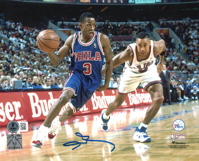 Allen Iverson Autographed Philadelphia 76ers 8x10 Photo Beckett Witnessed Blue Jersey