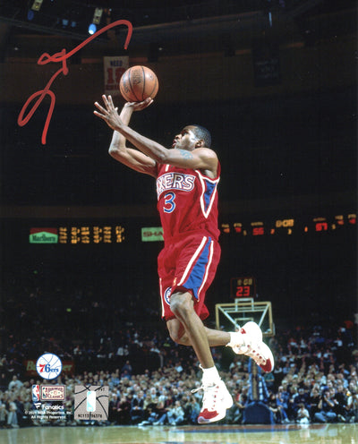 Allen Iverson Autographed Philadelphia 76ers 8x10 Photo Beckett Witnessed Red Jersey