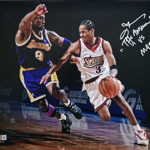 Allen Iverson vs Kobe Autographed Philadelphia 76ers Spotlight 16x20 Photo W/ The Answer vs Mamba Beckett Witnessed