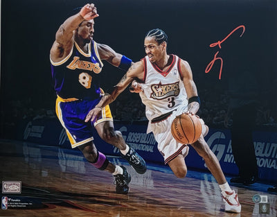 Allen Iverson vs Kobe Autographed Philadelphia 76ers Spotlight 16x20 Photo RED Beckett Witnessed