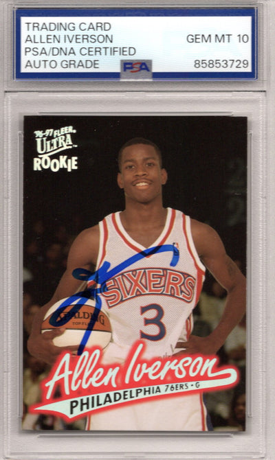 Allen Iverson autographed Fleer Ultra rookie card PSA GEM MT 10