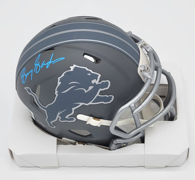 Barry Sanders Autographed Detroit Lions Slate Mini Helmet Beckett