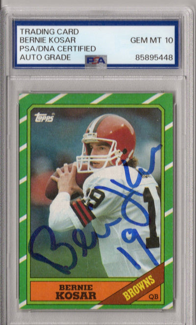 Bernie Kosar Autographad Cleveland Browns Topps 1986 Rookie Card #187 PSA AUTO GRADE GEM MT 10