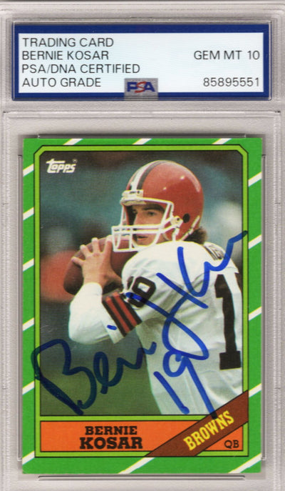 Bernie Kosar Autographad Cleveland Browns Topps 1986 Rookie Card #187 PSA AUTO GRADE GEM MT 10