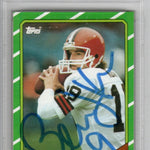 Bernie Kosar Autographad Cleveland Browns Topps 1986 Rookie Card #187 NM-MT 8 AUTO 10 PSA