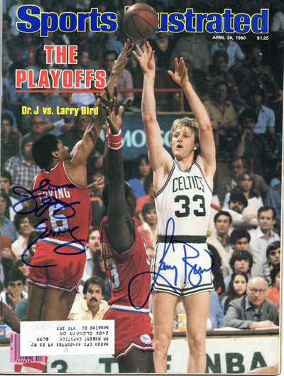 Larry Bird Julius Erving Autographed Celtics 76ers Sports Illustrated 4/28/80 Beckett Witnessed