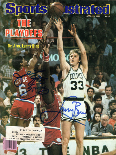 Larry Bird Julius Erving Autographed Celtics 76ers Sports Illustrated 4/28/80 Beckett Witnessed