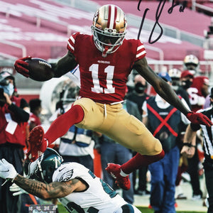 Brandon Aiyuk Autographed San Francisco 49ers 8x10 Photo Beckett Witnessed Red Jersey