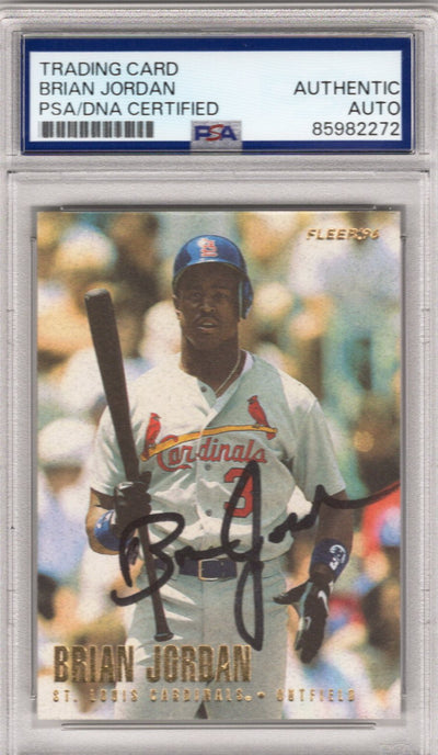 Brian Jordan Autographed St. Louis Cardinals 1996 Fleer Card #545 PSA AUTHENTIC AUTO