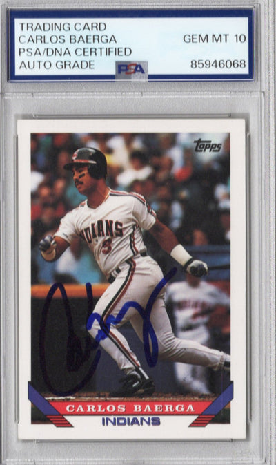 Carlos Baerga Autographed Cleveland Indians 1993 Topps #221 Card PSA AUTO GRADE GEM MT 10