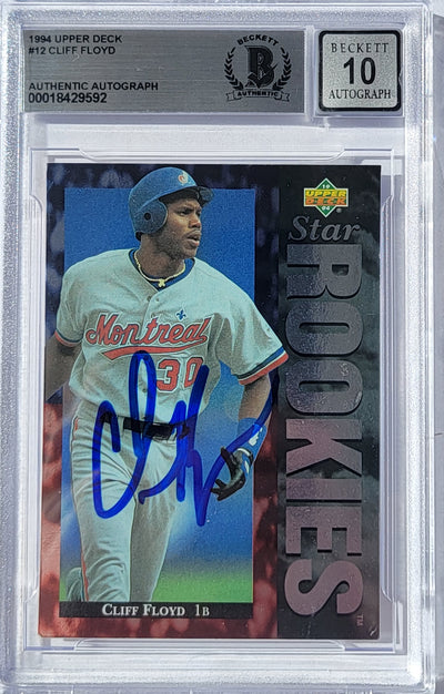 Cliff Floyd Autographed Montreal Expos 1994 Upper Deck #12 Rookie Card Beckett Graded AUTO 10