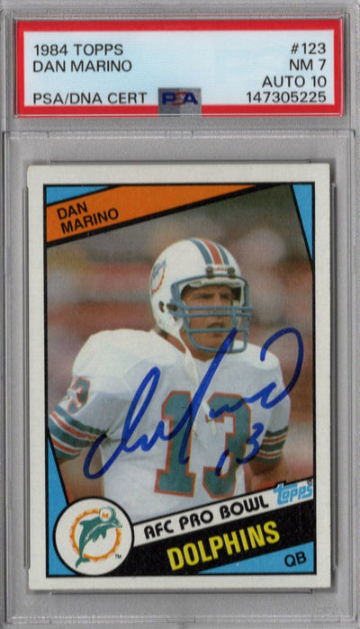 Dan Marino Autographed Miami Dolphins 1984 Topps #123 Rookie Card PSA Graded NM 7 AUTO 10