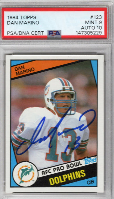 Dan Marino Autographed Miami Dolphins 1984 Topps #123 Rookie Card PSA MINT 9 AUTO 10