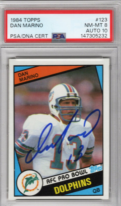Dan Marino Autographed Miami Dolphins 1984 Topps #123 Rookie Card PSA NM-MT 8 AUTO 10