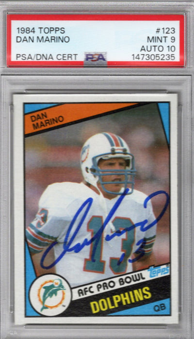 Dan Marino Autographed Miami Dolphins 1984 Topps #123 Rookie Card PSA MINT 9 AUTO 10