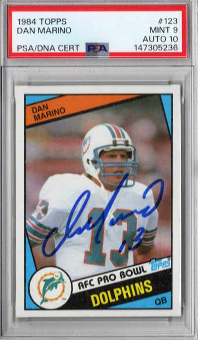 Dan Marino Autographed Miami Dolphins 1984 Topps #123 Rookie Card PSA MINT 9 AUTO 10